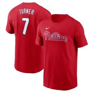 Men's Philadelphia Phillies Trea Turner Nike Red Fuse Name & Number T-Shirt